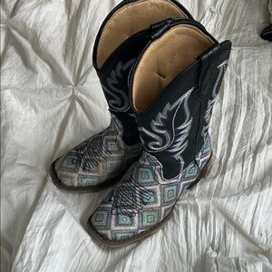 Black and Multicolor Western Boots